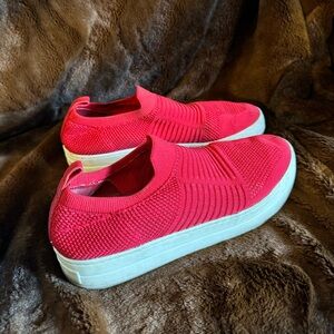 Size 10 flat red platform slip on shoes.